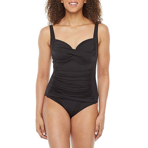 Liz Claiborne Ruched One Piece Swimsuit 10 - Picture 1 of 2